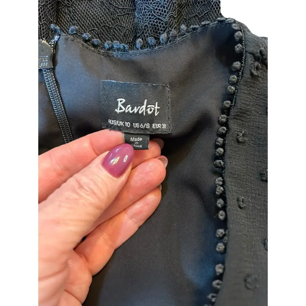 Bardot Black Mae Lace Dress - Size 6